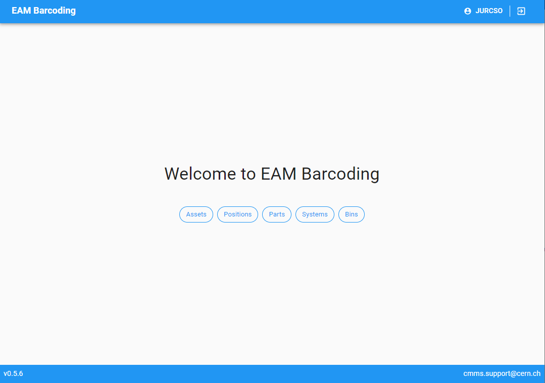 EAM Barcode Printing Main Page