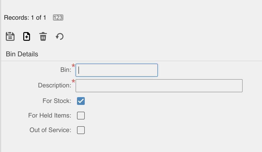 Interface to create Bins in Kiosk