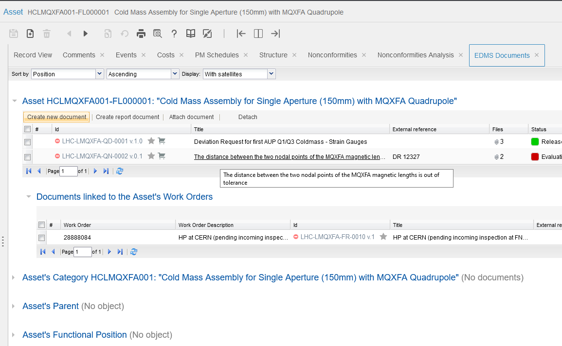 Document Tab in EDMS for EAM