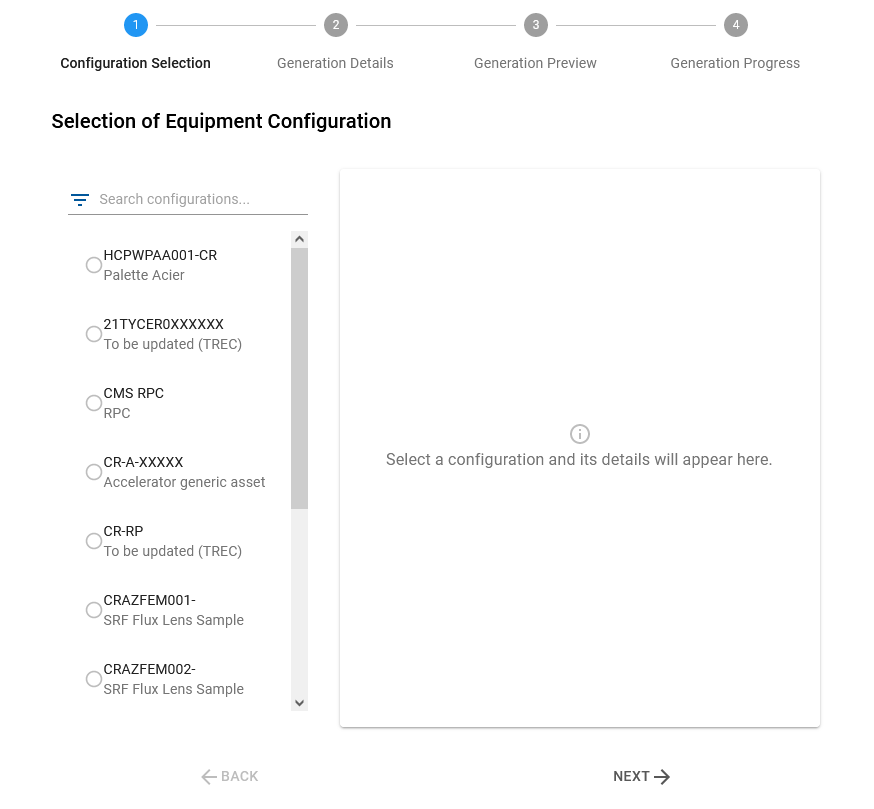 Configuration of Equipment in Equipment Generator