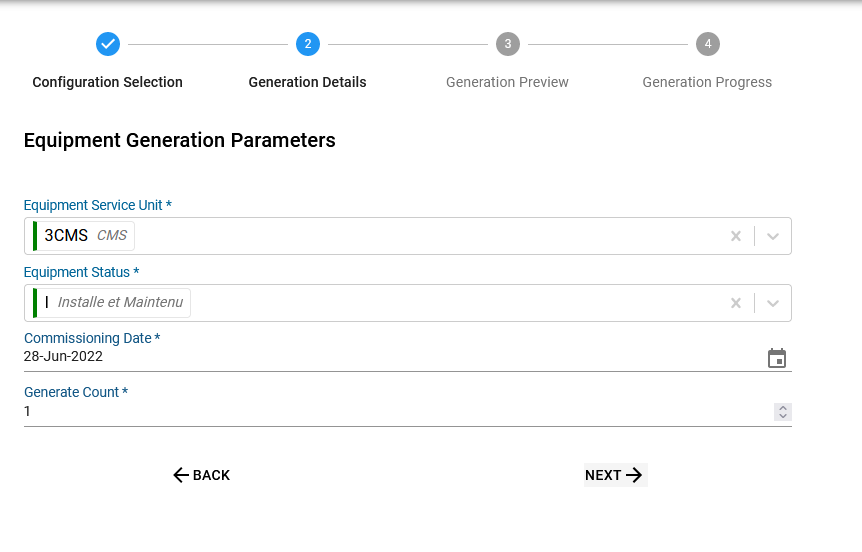 Definition of Parameters in Equipment Generator