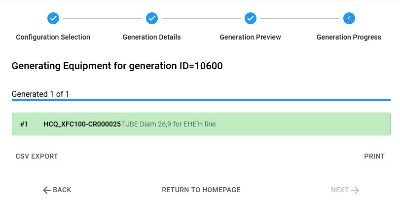 Successful Generation in Equipment Generator