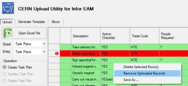 Delete uploaded records in CERN Upload Utility