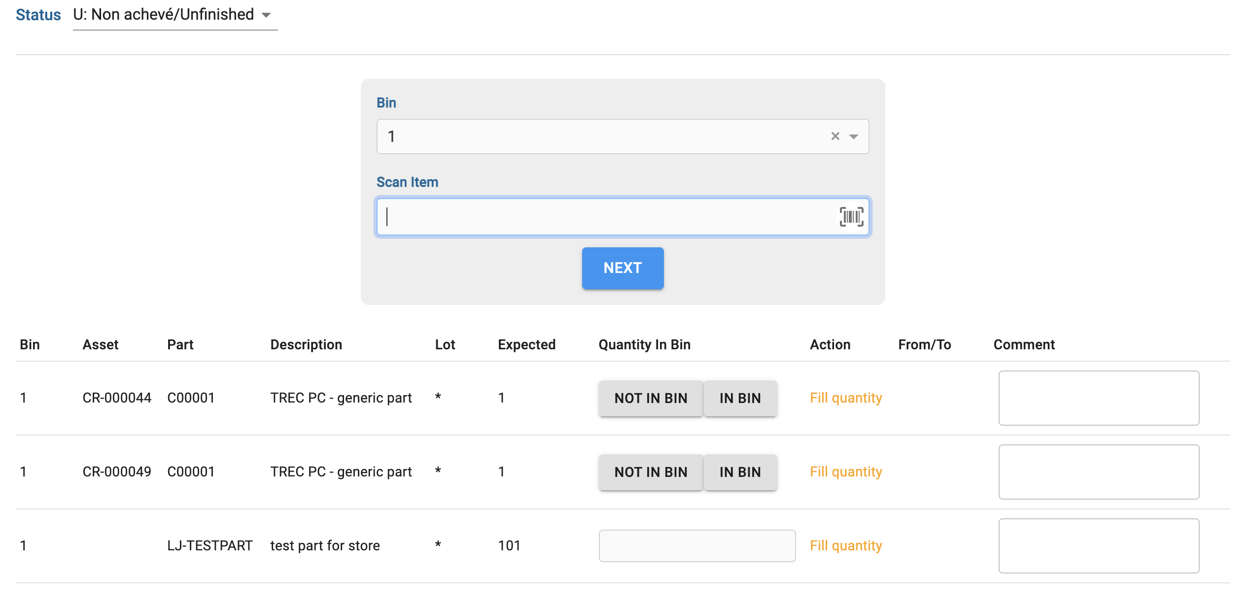 Inventory List available in Stock in Kiosk