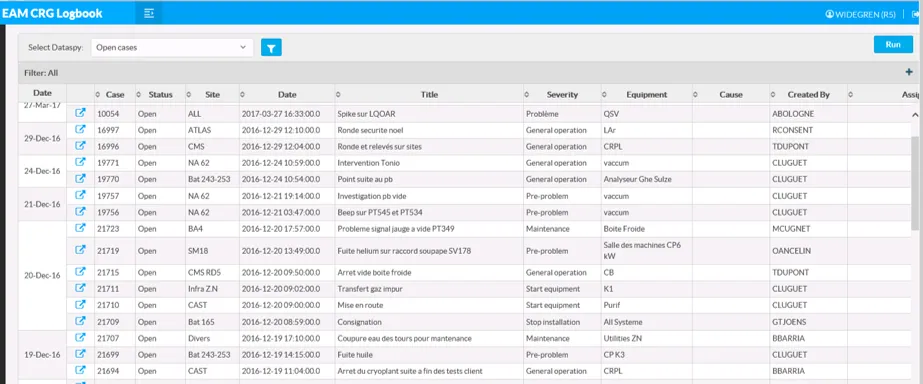 EAM LogBook User Interface