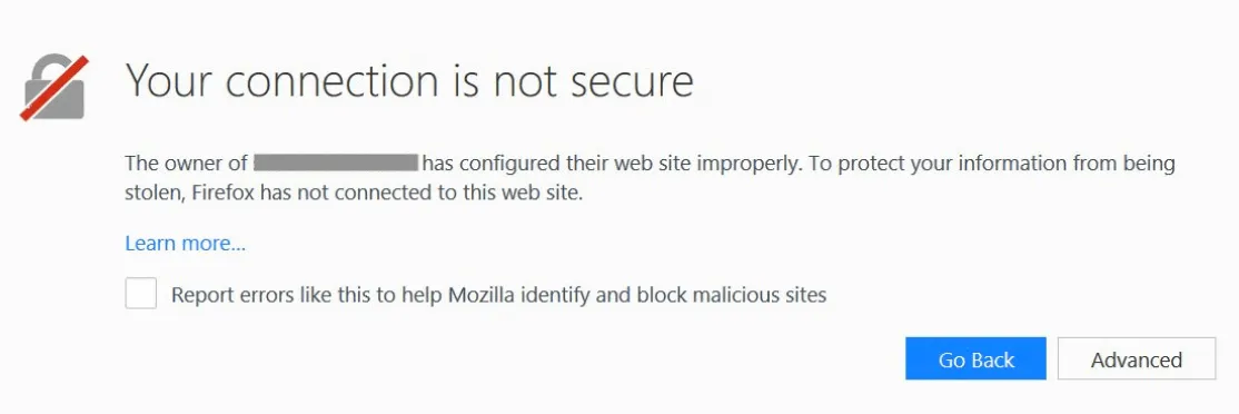 Warning of connection not secure
