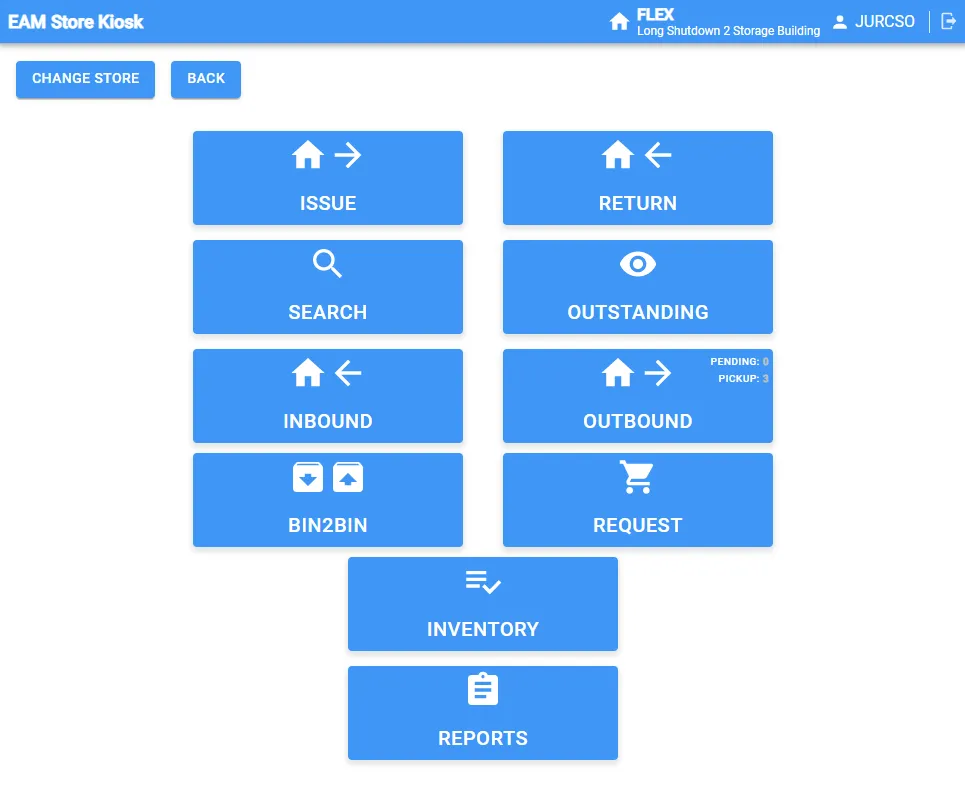 EAM Kiosk Functions in Main Menu