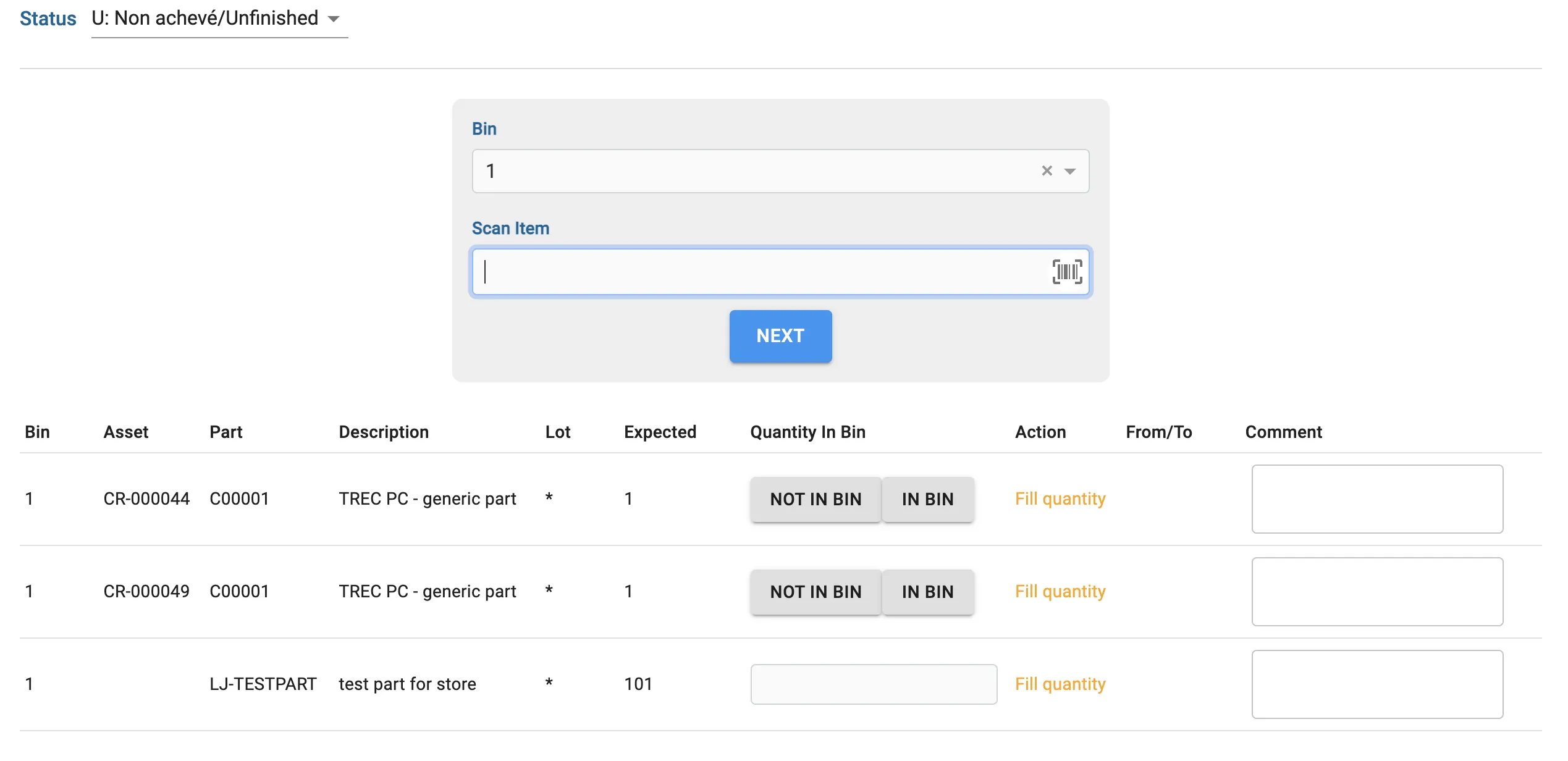 Inventory List available in Stock in Kiosk