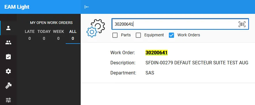 EAM Light Work Order Search
